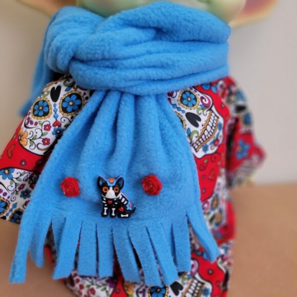 Sugar Skull Halloween 2pc Outfit scarf for 11" Mattel Child Grogu baby yoda Doll - Picture 3 of 8